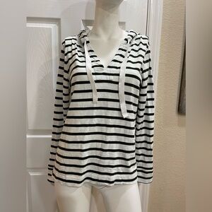 Ann Taylor LOFT Cotton Forest Green and White Striped Pullover Hoodie Size Small